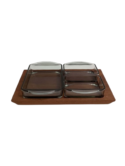 Tiikkinen tarjoiluastia, Kastrup Holmegaard 60-luku