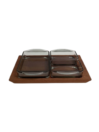 Tiikkinen tarjoiluastia, Kastrup Holmegaard 60-luku